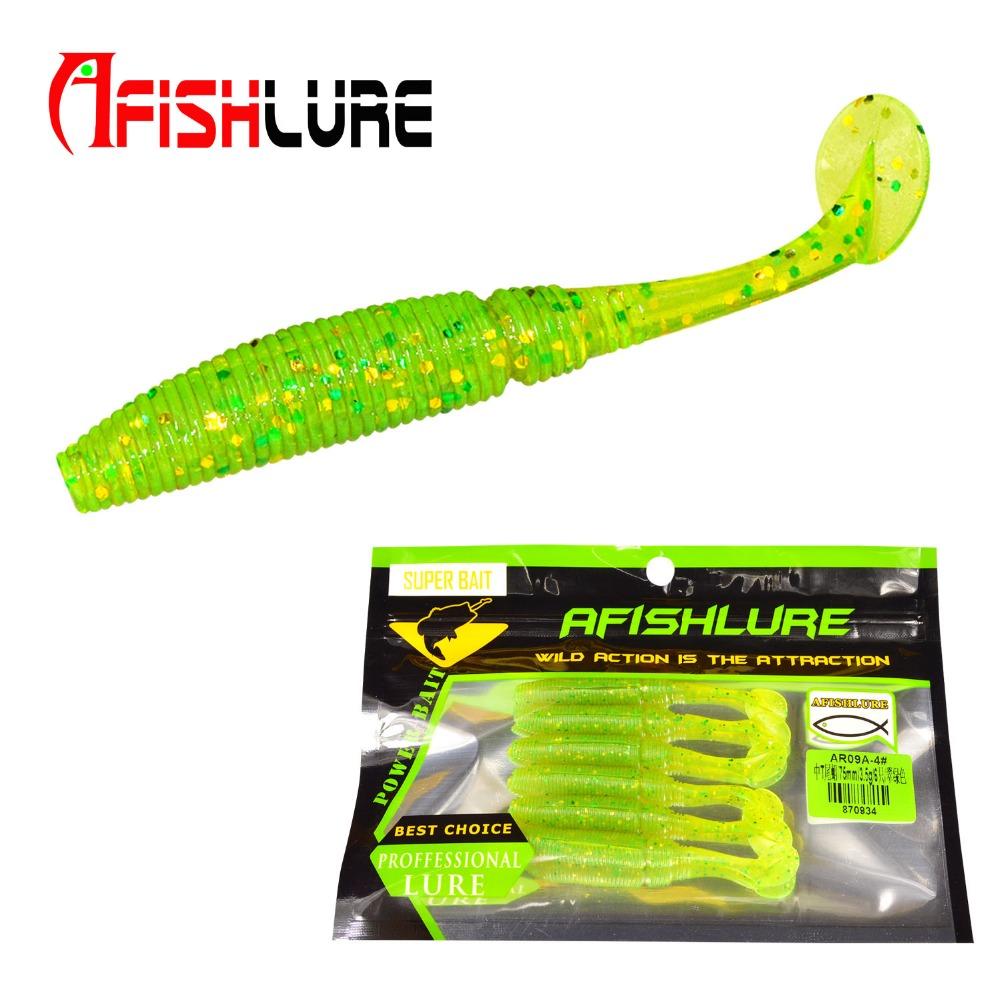 AFISHLURE 6pcs/lot T Tail Soft Worm 3.2g 75mm Paddle wobbler fishing lure for bass Fishing Bait Grub Swimbait – view 3
