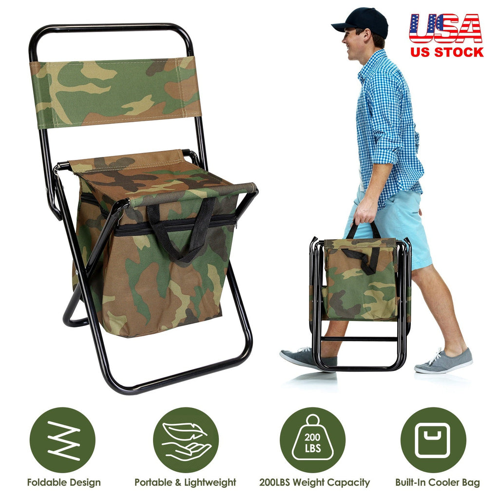 Foldable Fishing Chair With Backrest Built-In Cooler Bag Portable Handle Outdoor Lightweight Fishing Stool For – view 4