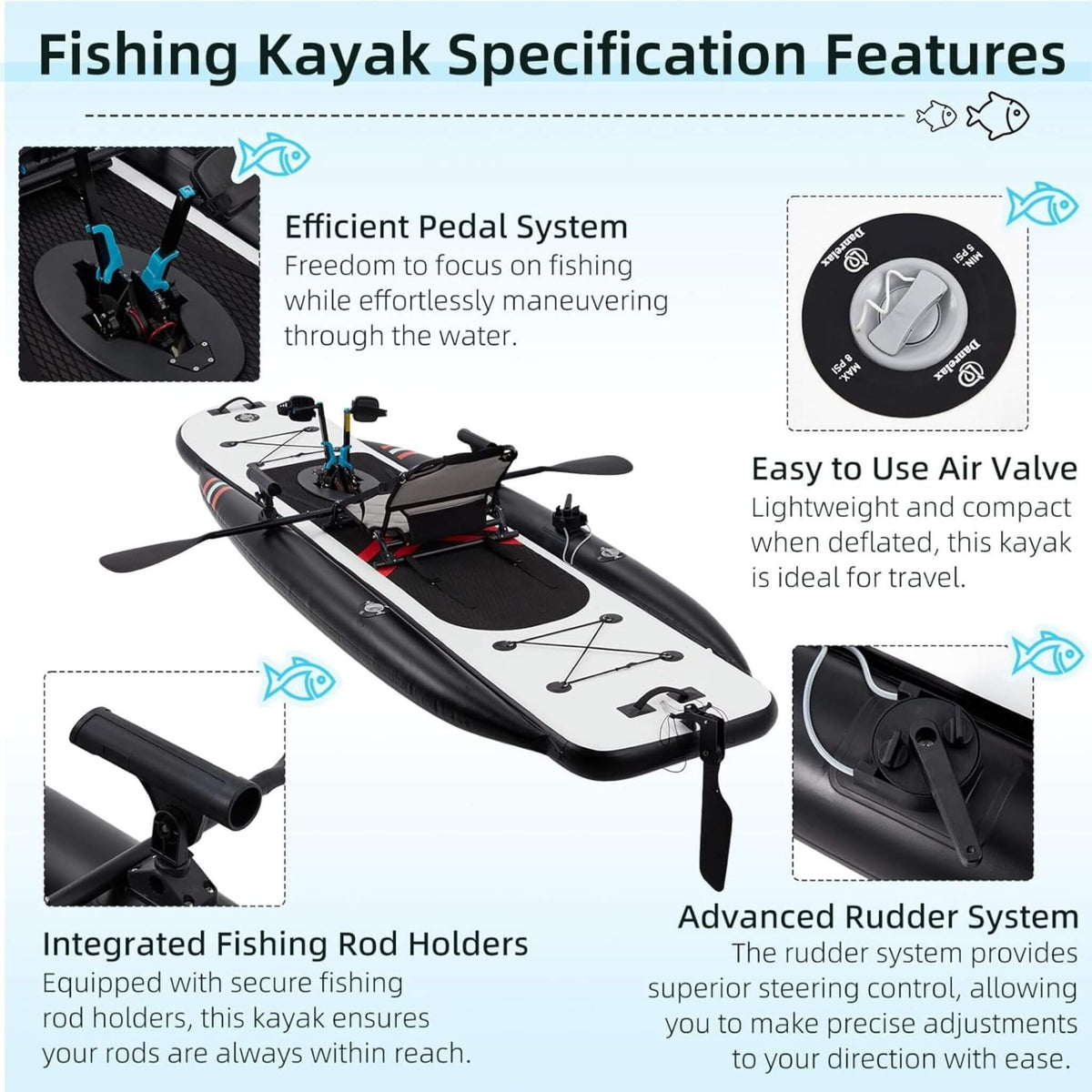 Premium 12FT Lightweight Inflatable Fishing Kayak With Pedal System (SAK15079) – view 8