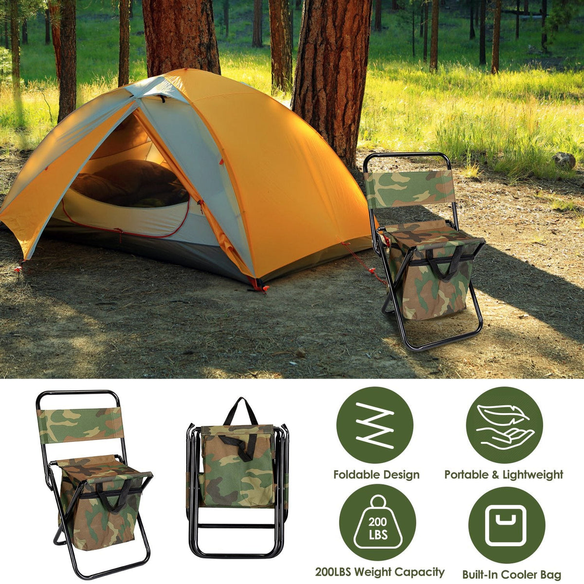 Foldable Fishing Chair With Backrest Built-In Cooler Bag Portable Handle Outdoor Lightweight Fishing Stool For – view 3
