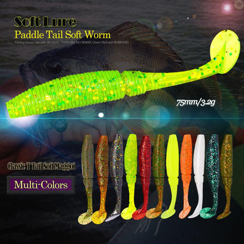 AFISHLURE 6pcs/lot T Tail Soft Worm 3.2g 75mm Paddle wobbler fishing lure for bass Fishing Bait Grub Swimbait – view 2