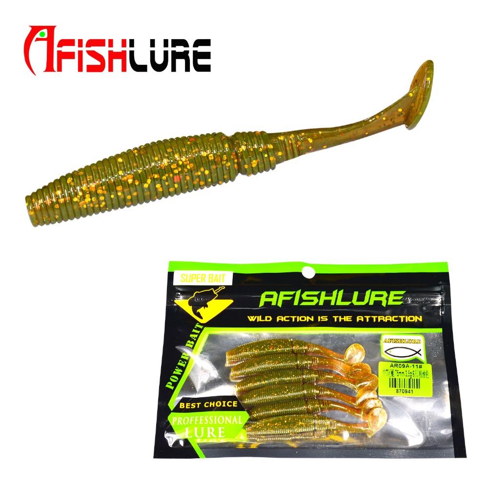 AFISHLURE 6pcs/lot T Tail Soft Worm 3.2g 75mm Paddle wobbler fishing lure for bass Fishing Bait Grub Swimbait – view 4