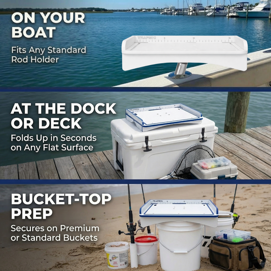 Premium Rod Mount 18" or 33" Raised Fillet Table – 3-in-1 Bait & Fish Station | Fits Rod Holders, Buckets & Flat – view 2