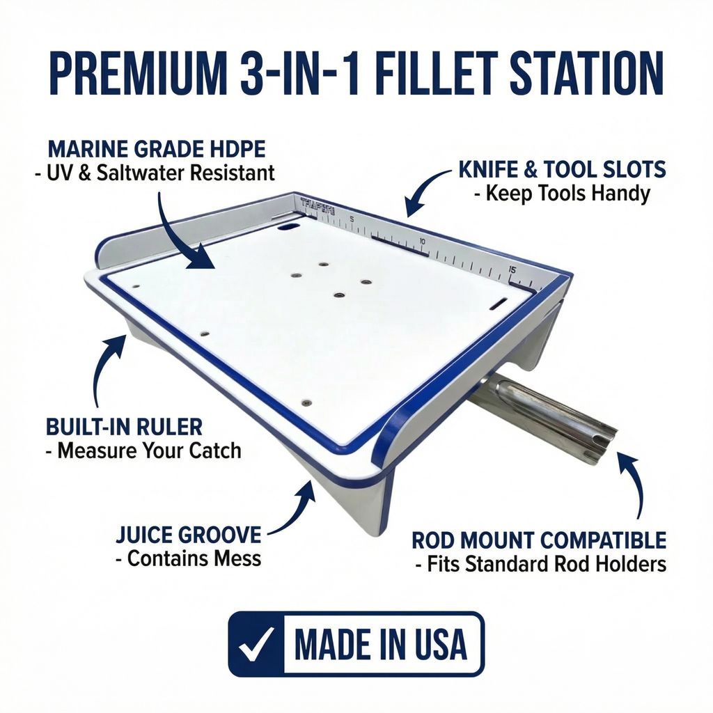 Premium Rod Mount 18" or 33" Raised Fillet Table – 3-in-1 Bait & Fish Station | Fits Rod Holders, Buckets & Flat – view 4