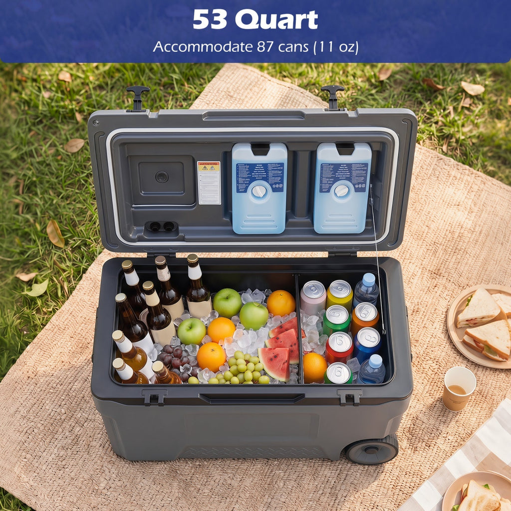 53 Quart Rolling Cooler with Wheels and Fish Ruler