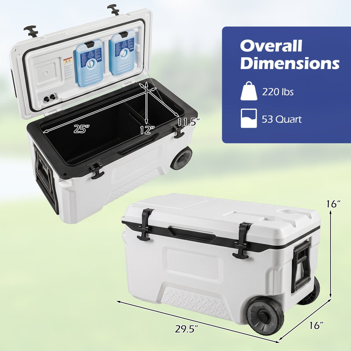 53 Quart Rolling Cooler with Wheels and Fish Ruler – view 4