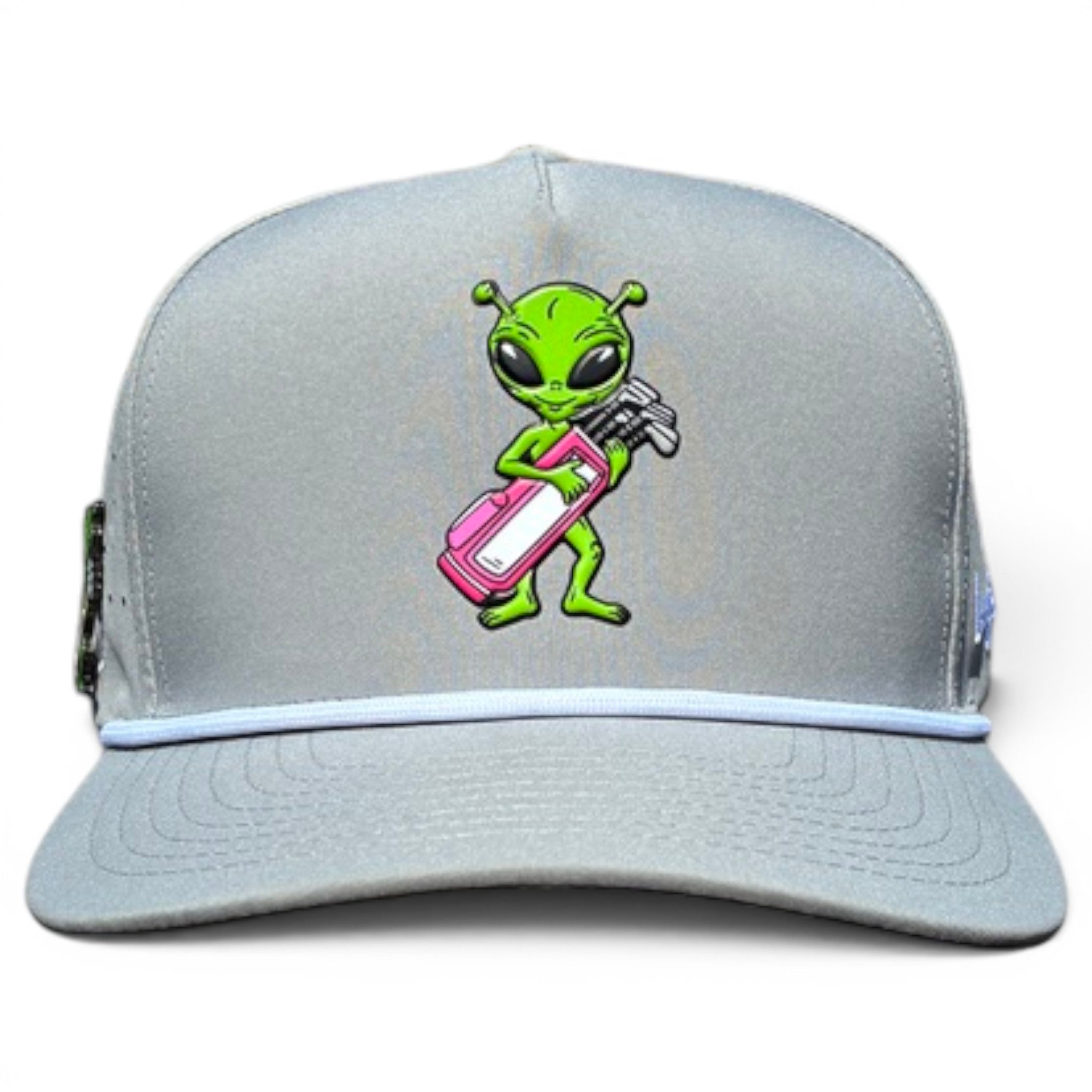 Alien Caddy Golf Hat | Snapback Cap | Built-in Magnetic Ball Marker Holder + Marker Included | Adjustable Gray Alien
