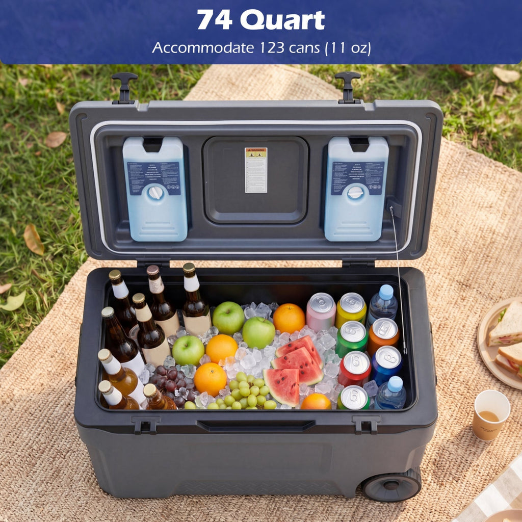 74 Quart Rolling Cooler with Wheels and Fish Ruler