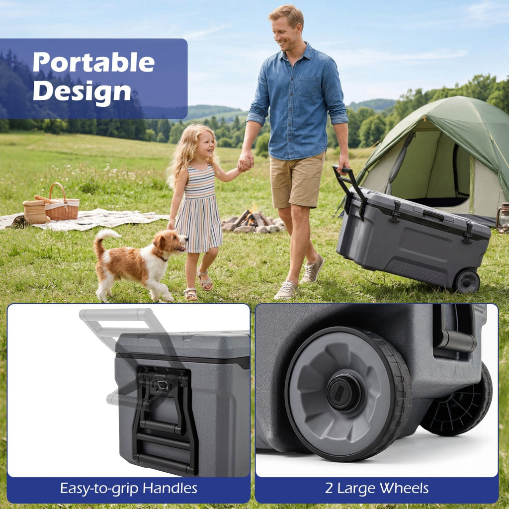 74 Quart Rolling Cooler with Wheels and Fish Ruler