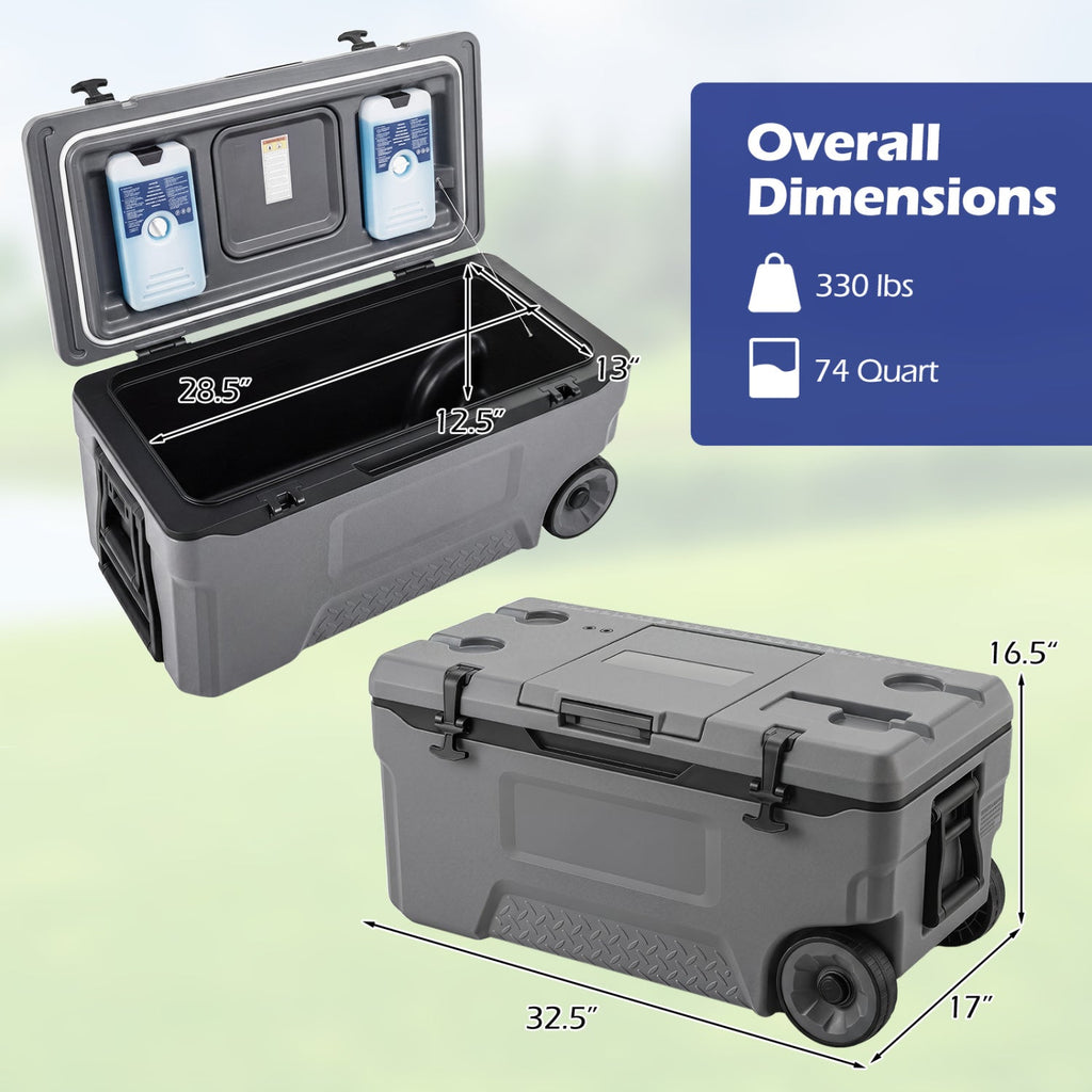74 Quart Rolling Cooler with Wheels and Fish Ruler