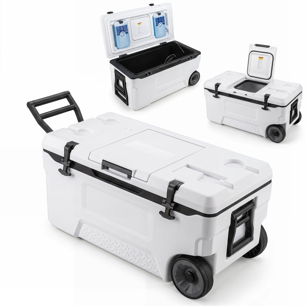 74 Quart Rolling Cooler with Wheels and Fish Ruler