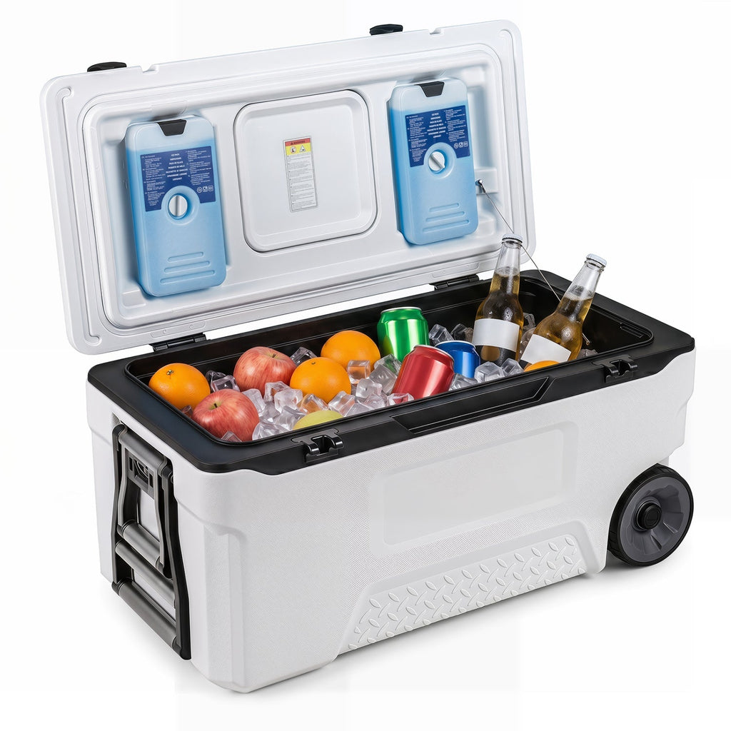 74 Quart Rolling Cooler with Wheels and Fish Ruler