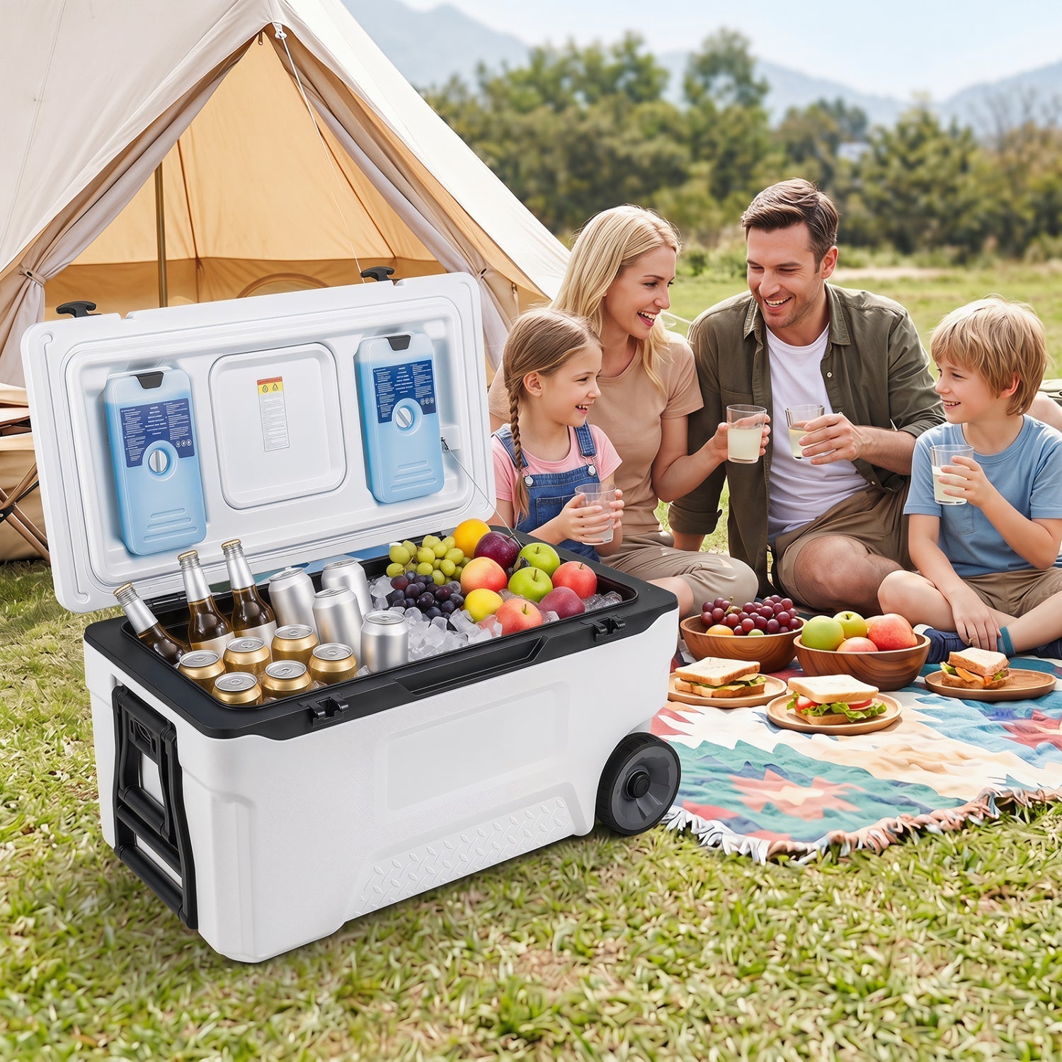 74 Quart Rolling Cooler with Wheels and Fish Ruler