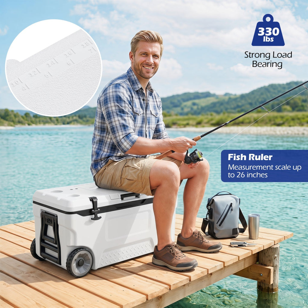 74 Quart Rolling Cooler with Wheels and Fish Ruler