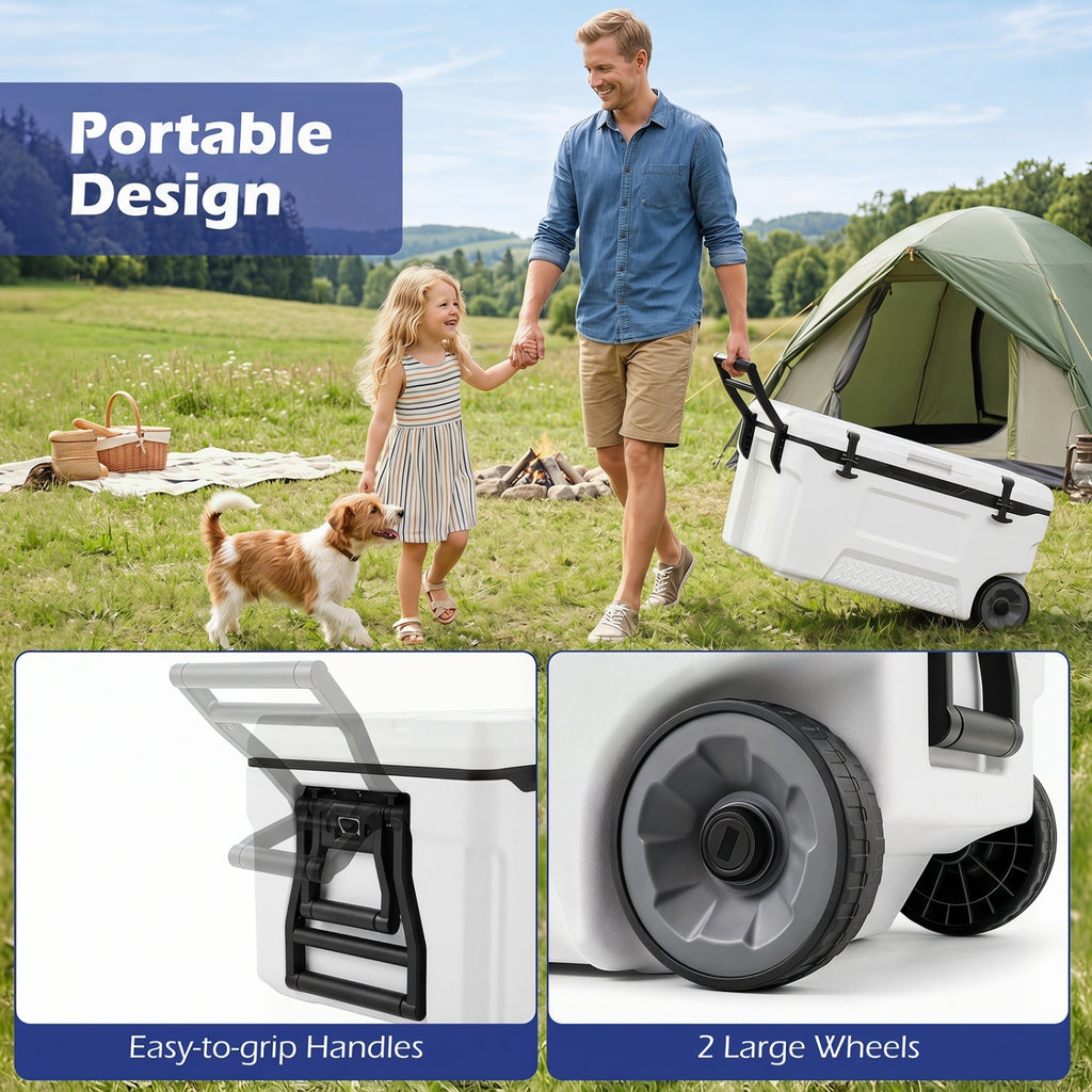 74 Quart Rolling Cooler with Wheels and Fish Ruler