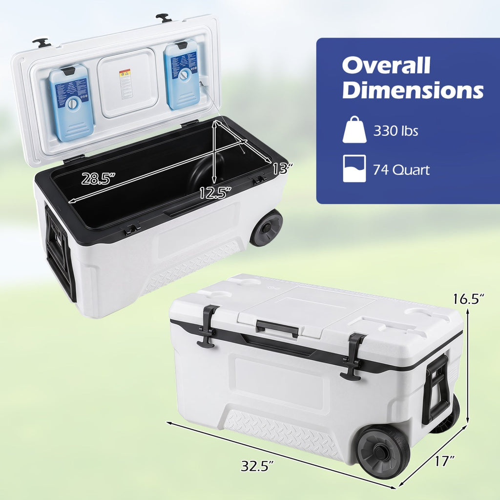 74 Quart Rolling Cooler with Wheels and Fish Ruler