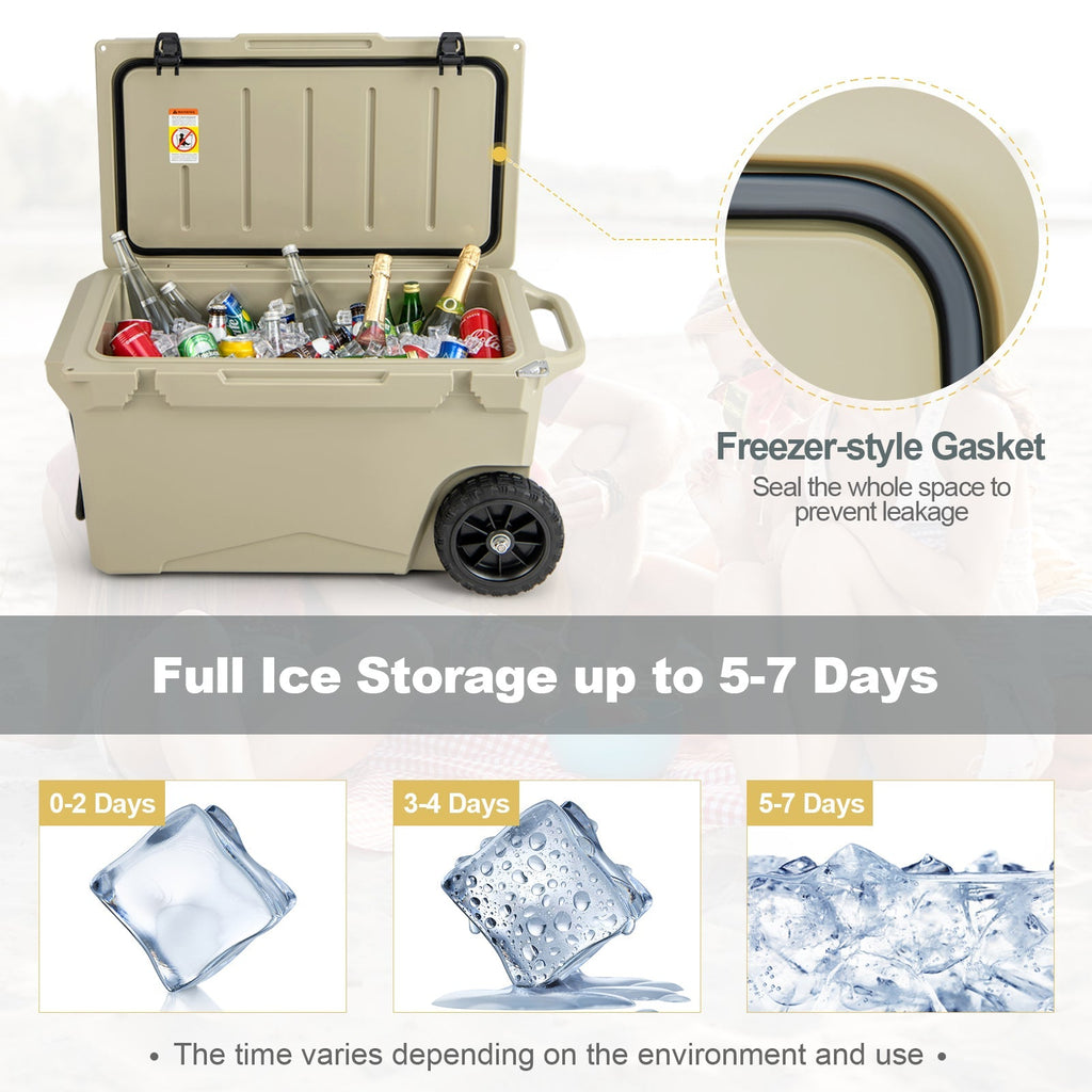 75 Quart Portable Cooler Rotomolded Ice Chest with Handles and Wheels