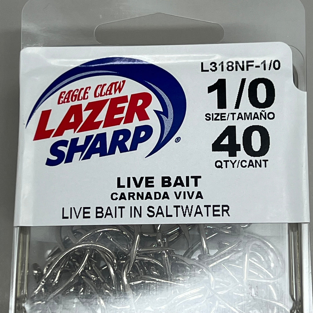 EAGLE CLAW (5 PACK)Lazer Sharp Live Bait in Saltwater Hooks #1/0 40pc L318NF-1/0 – view 3