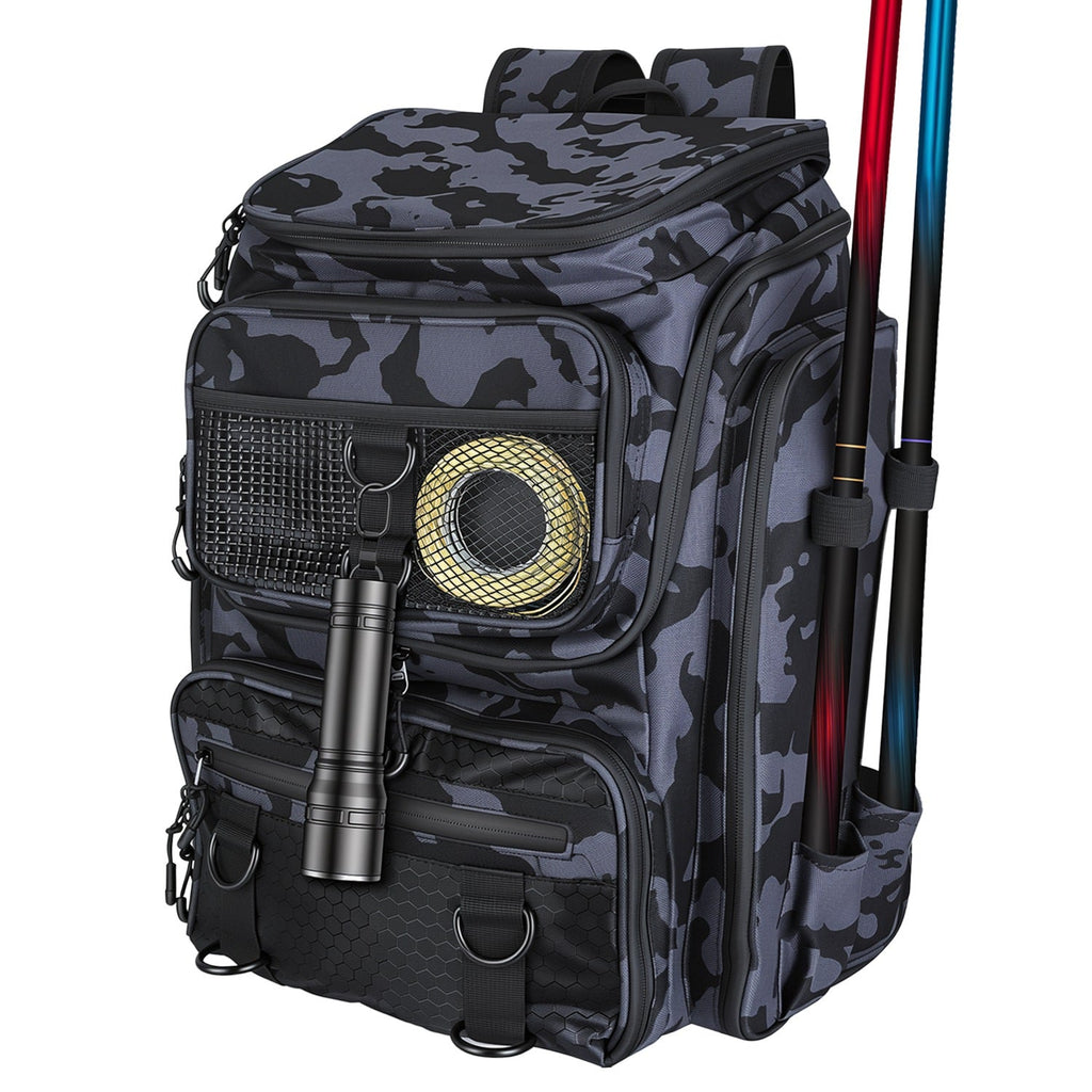 42L/11Gal Fishing Backpack Large Capacity Fishing Tackle Storage Bag with Rod Holders 16-Pocket Water-Resistant – view 2