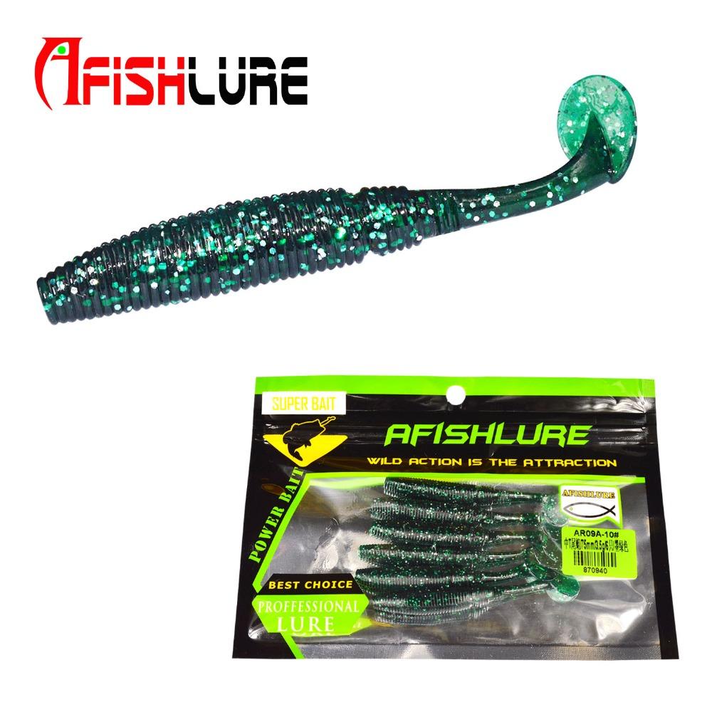 AFISHLURE 6pcs/lot T Tail Soft Worm 3.2g 75mm Paddle wobbler fishing lure for bass Fishing Bait Grub Swimbait – view 5