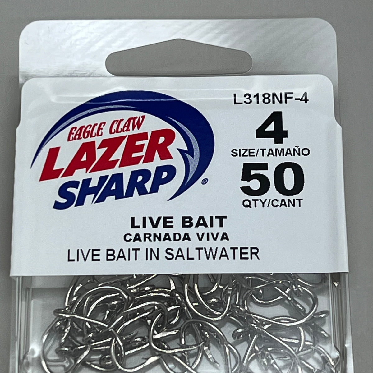 EAGLE CLAW Lazer Sharp Live Bait in Saltwater Fishing Hook #4 50pc L318NF-4 – view 3