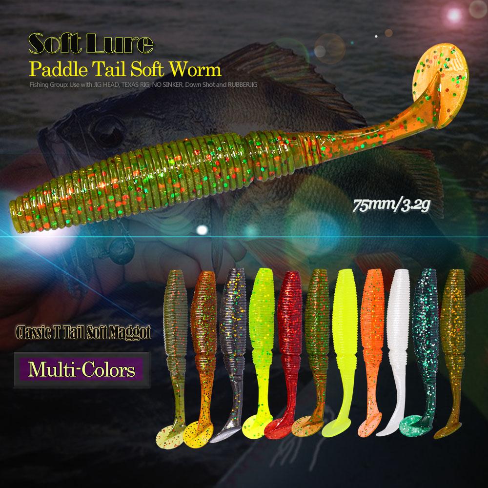 AFISHLURE 6pcs/lot T Tail Soft Worm 3.2g 75mm Paddle wobbler fishing lure for bass Fishing Bait Grub Swimbait – view 6