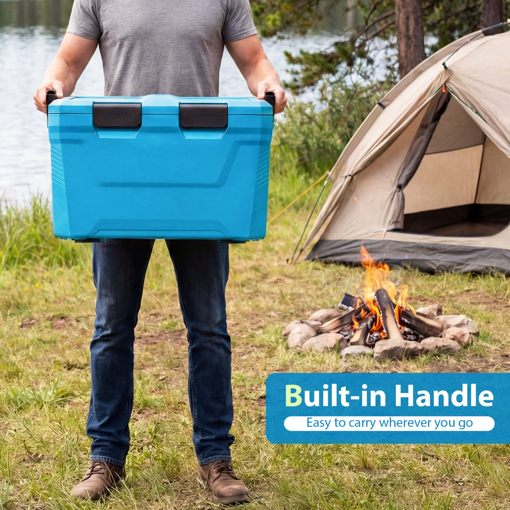 Insulated Portable Cooler Hard Shell Ice Chest with 2 Cup Holders Bottle Opener and Drain Plug