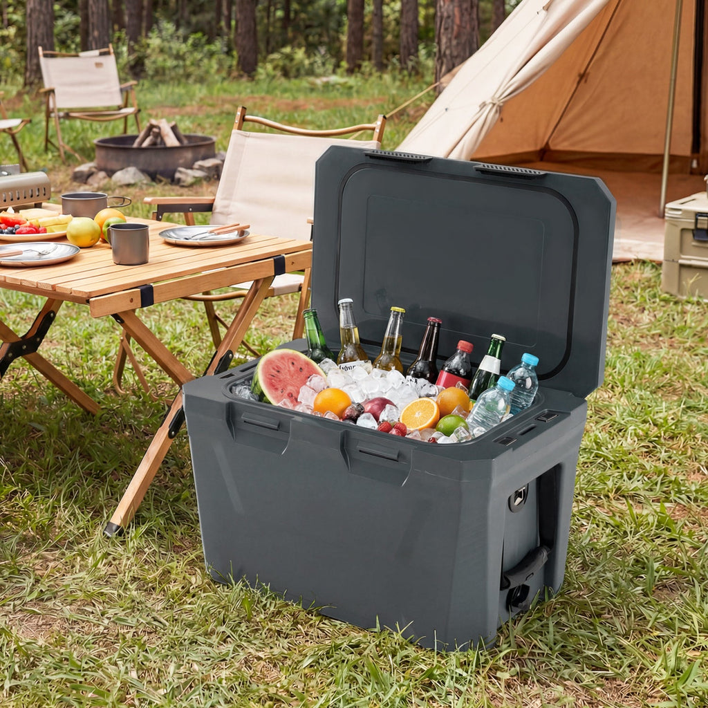 Insulated Portable Cooler Hard Shell Ice Chest with 2 Cup Holders Bottle Opener and Drain Plug