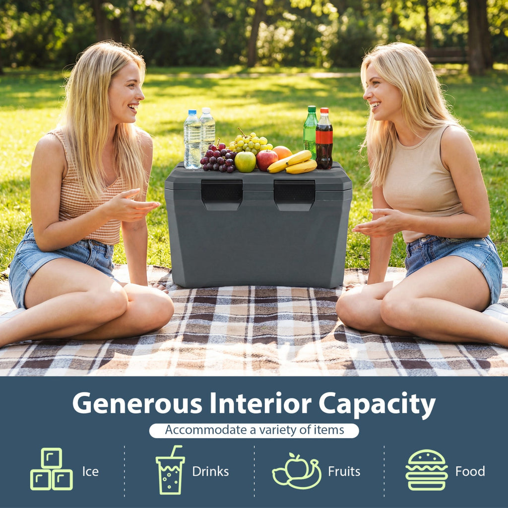 Insulated Portable Cooler Hard Shell Ice Chest with 2 Cup Holders Bottle Opener and Drain Plug