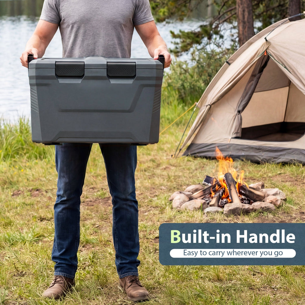 Insulated Portable Cooler Hard Shell Ice Chest with 2 Cup Holders Bottle Opener and Drain Plug