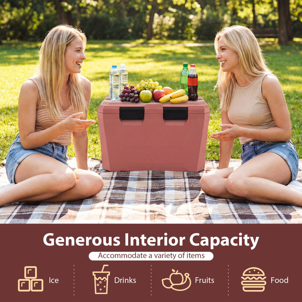 Insulated Portable Cooler Hard Shell Ice Chest with 2 Cup Holders Bottle Opener and Drain Plug