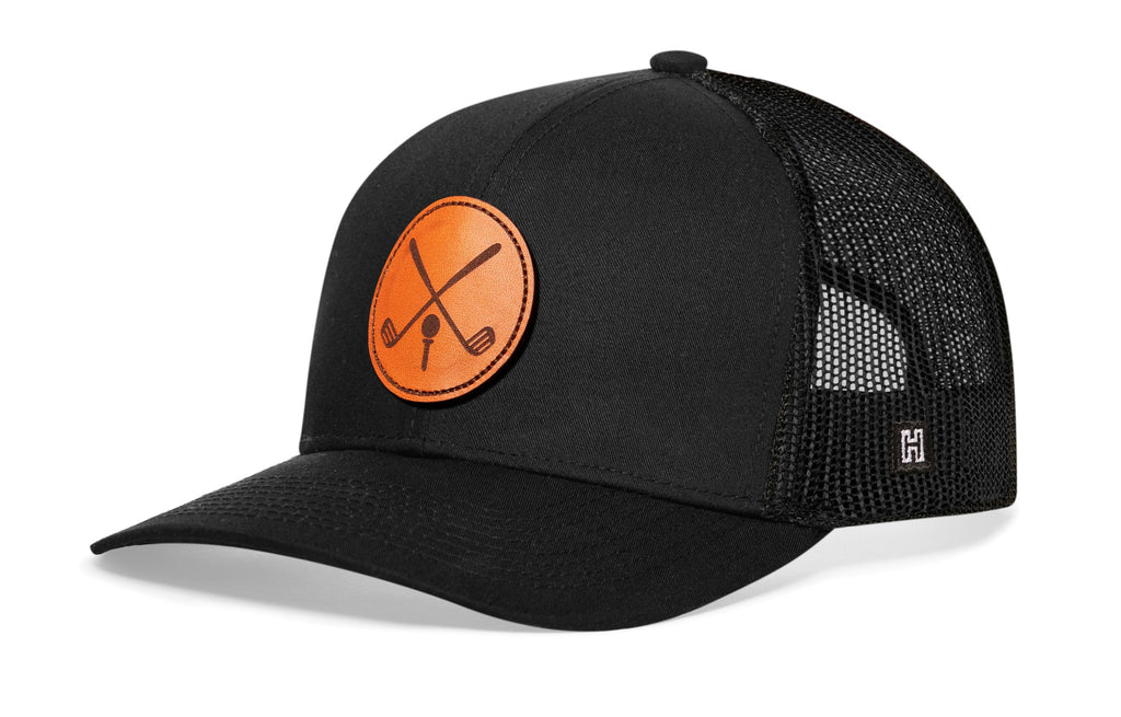 Golf Trucker Hat Leather  |  Black Club X Snapback