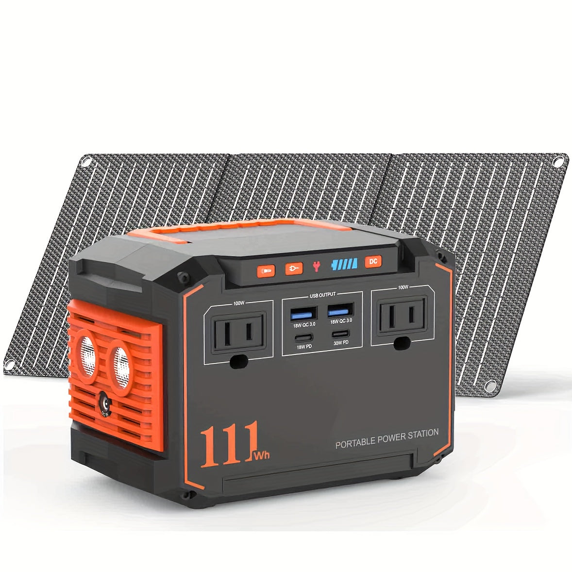 300W Portable Power Station Solar Generator w/ Foldable Solar Panel Camping Backup Power Supply – view 2