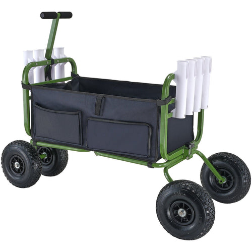 Beach Fishing Cart, 300 lbs Load Capacity, Foldable Fish and Marine Cart with Four 11" Big Wheels Rubber Balloon Tires for