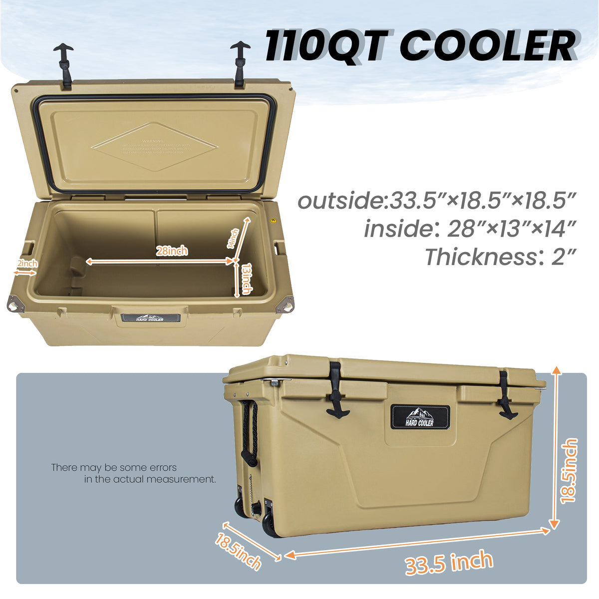 110 Quart Khaki Cooler, Rotomolded Insulated Ice Chest – view 6