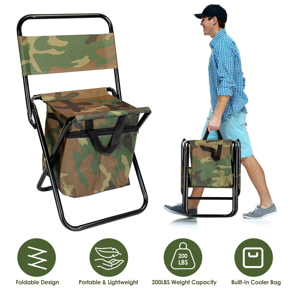 Foldable Fishing Chair With Backrest Built-In Cooler Bag Portable Handle Outdoor Lightweight Fishing Stool For – view 2