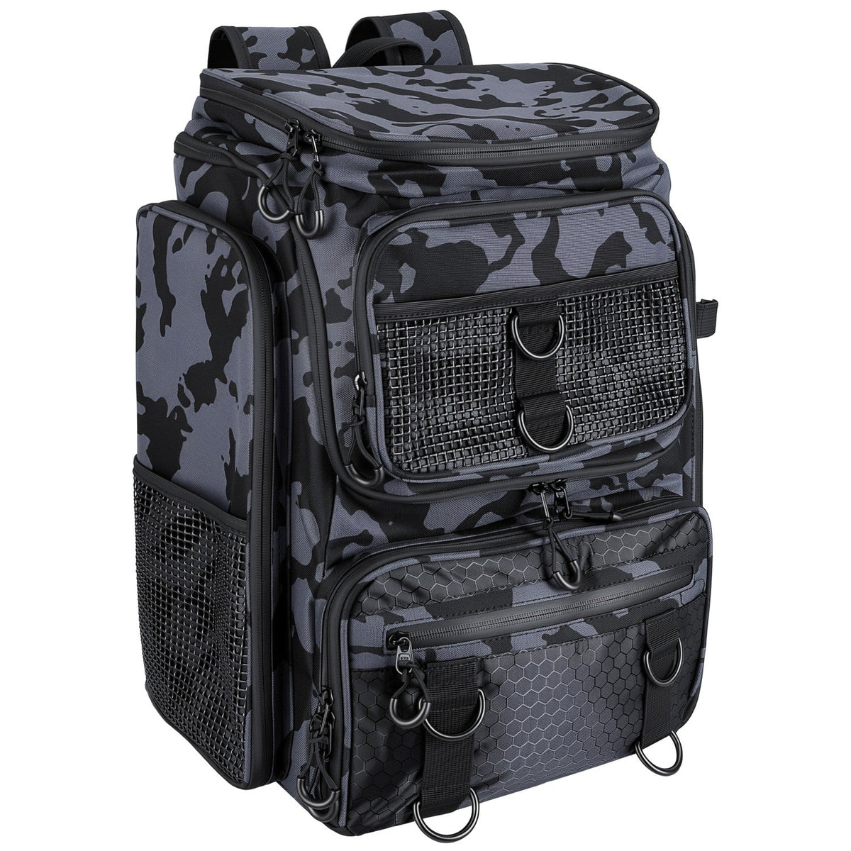 42L/11Gal Fishing Backpack Large Capacity Fishing Tackle Storage Bag with Rod Holders 16-Pocket Water-Resistant with Divider