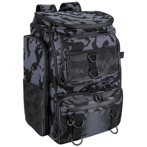 42L/11Gal Fishing Backpack Large Capacity Fishing Tackle Storage Bag with Rod Holders 16-Pocket Water-Resistant with Divider