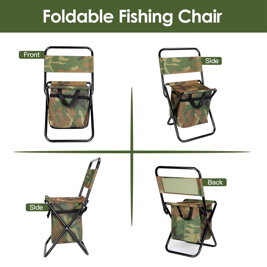 Foldable Fishing Chair With Backrest Built-In Cooler Bag Portable Handle Outdoor Lightweight Fishing Stool For – view 6