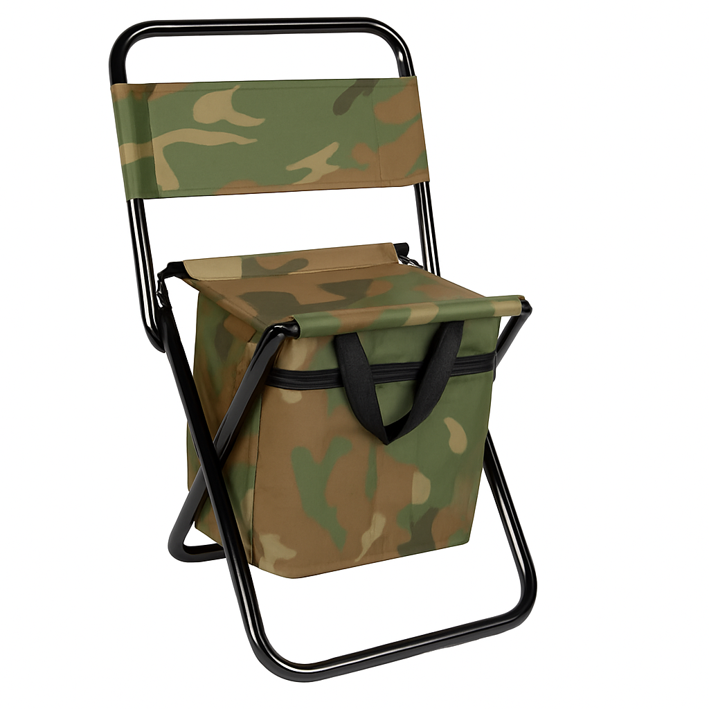 Foldable Fishing Chair with Backrest and Cooler Bag