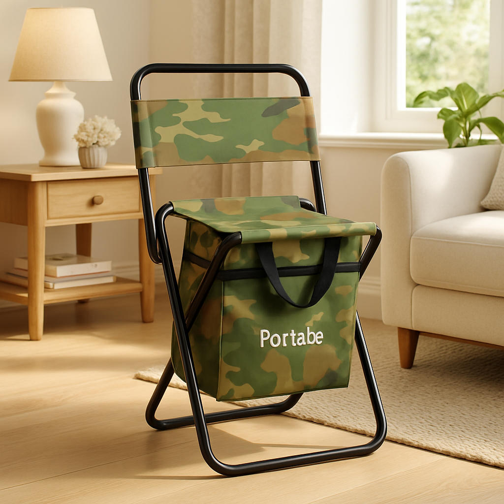 Foldable Fishing Chair with Backrest and Cooler Bag