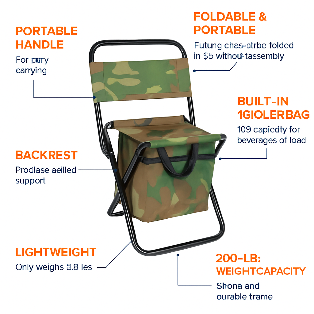 Foldable Fishing Chair with Backrest and Cooler Bag