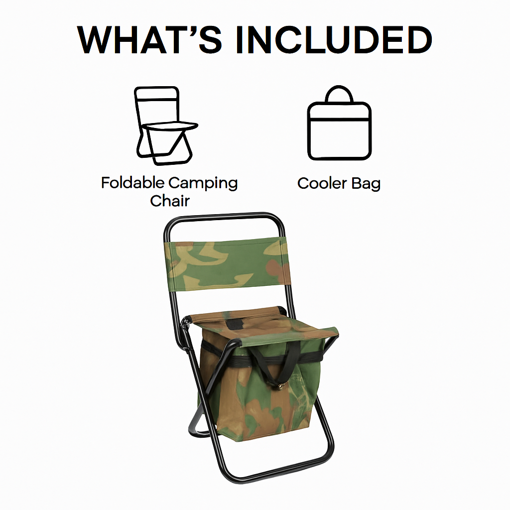 Foldable Fishing Chair with Backrest and Cooler Bag