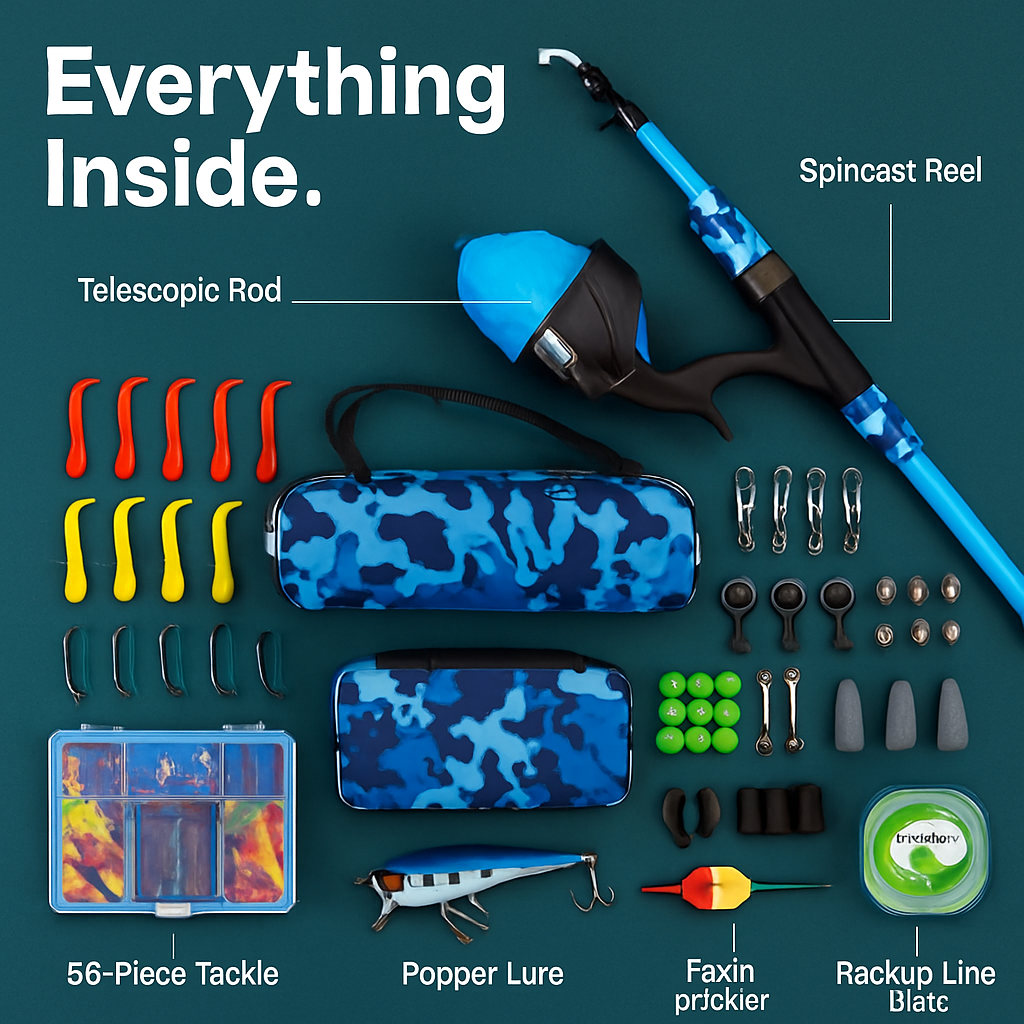 Kids Fishing Pole Set - Telescopic Rod & Spincast Reel Kit
