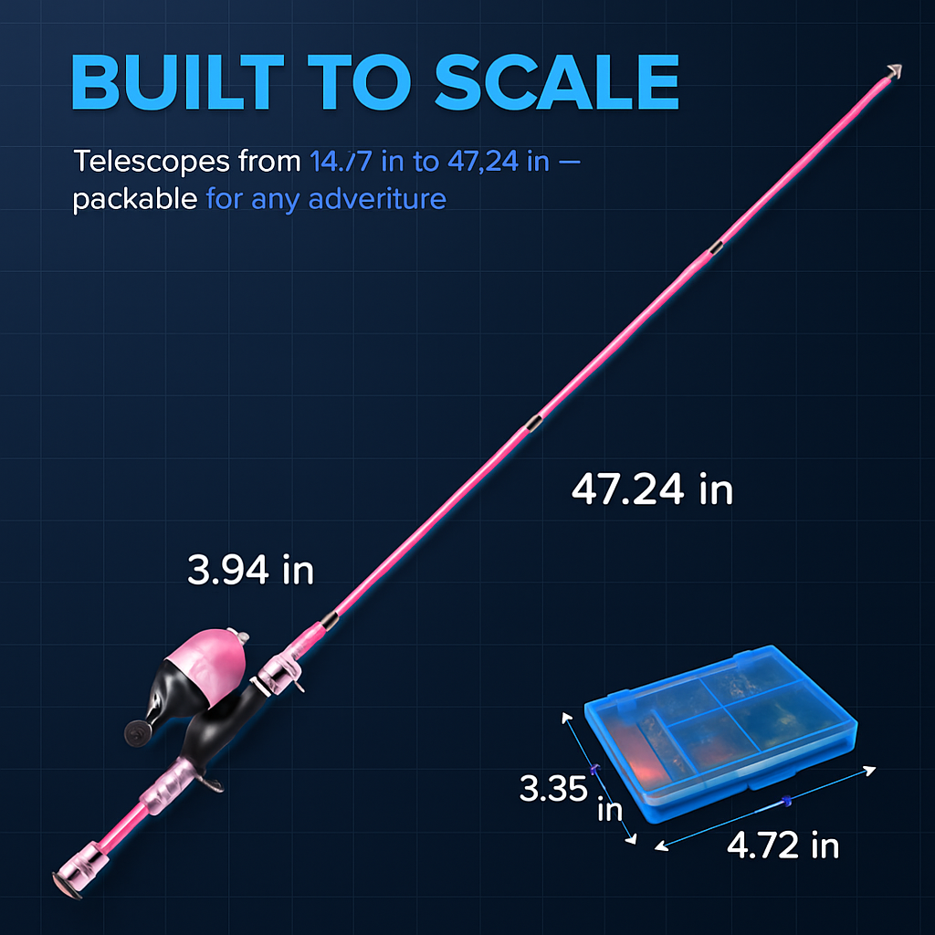 Kids Fishing Pole Set - Telescopic Rod & Spincast Reel Kit