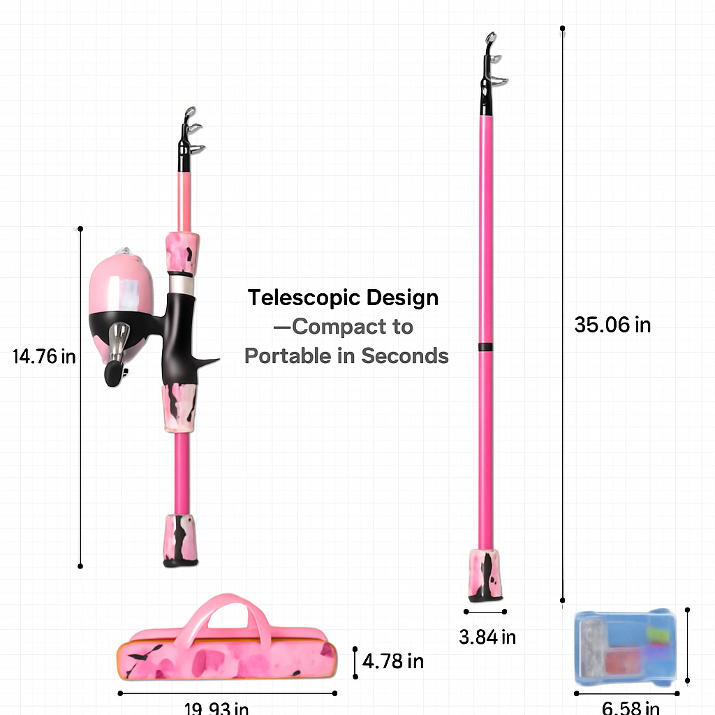 Kids Fishing Pole Set - Telescopic Rod & Spincast Reel Kit